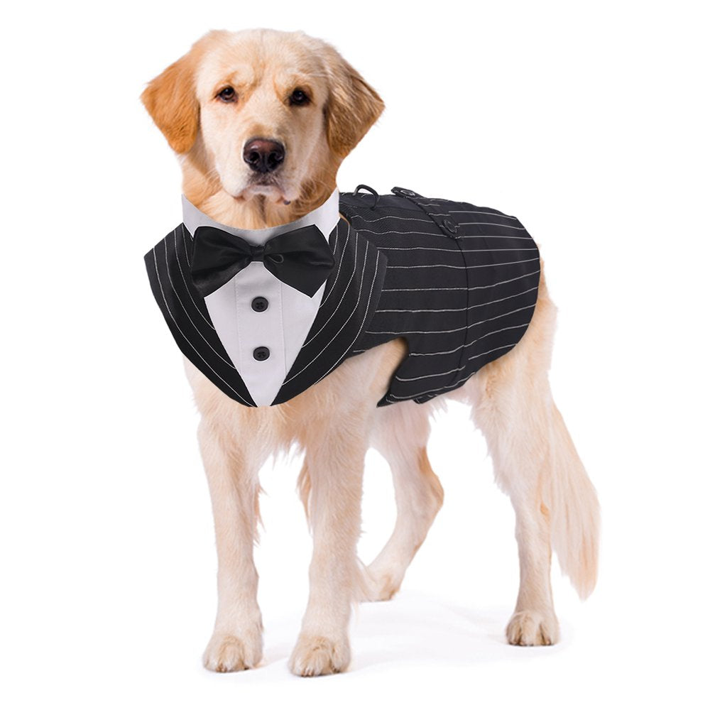 Kuoser Dog Tuxedo Dog Fromal Suit and Bandana Set Dog Wedding Suit for Large and Medium Dogs Animals & Pet Supplies > Pet Supplies > Dog Supplies > Dog Apparel Kuoser S (Chest Girth:12.6-16.5") Black Stripe