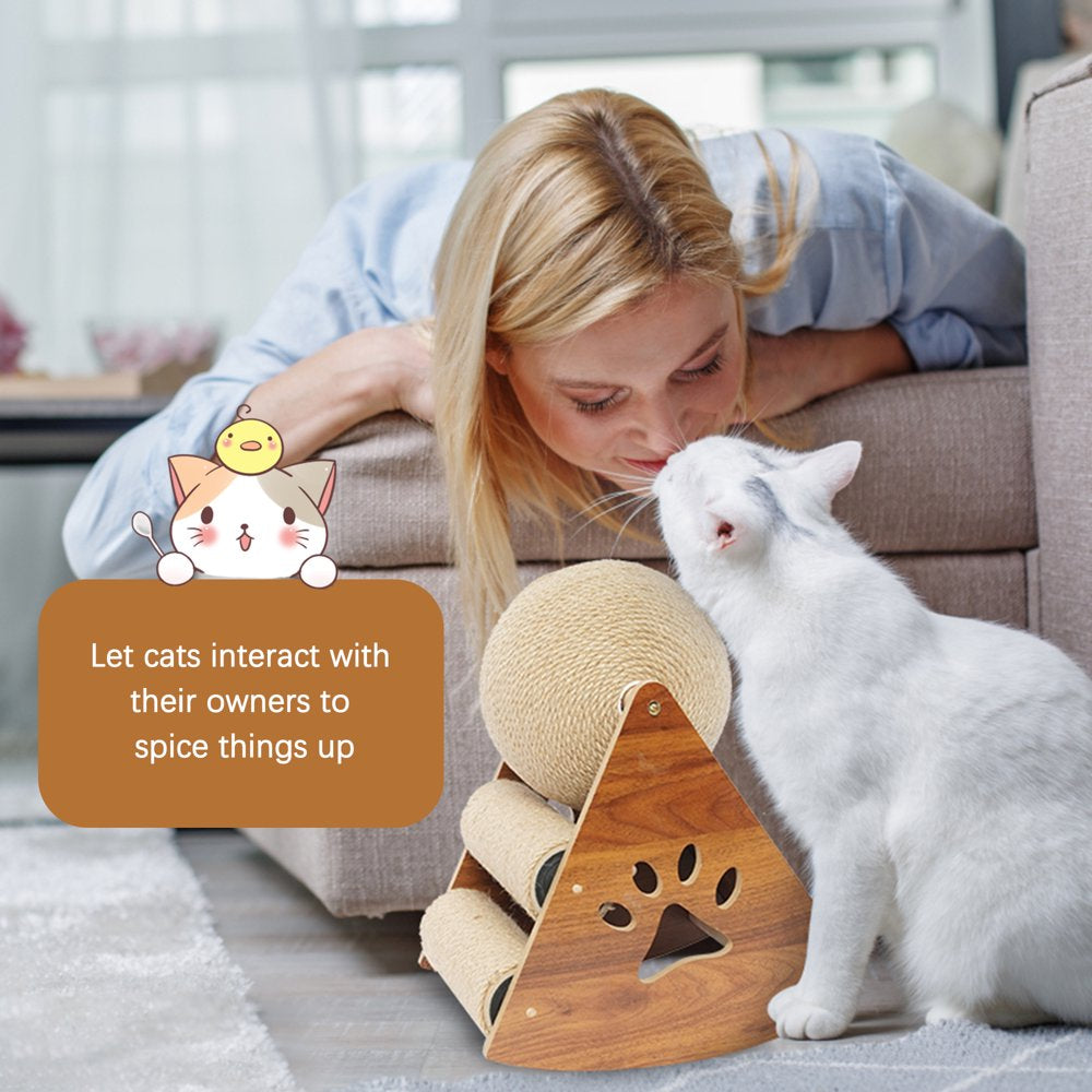 QBLEEV Cat Scratcher Ball Toy, Natural Sisal Cat Claw Ball Tumbler Pet Toy Wear-Resistant Solid Wood Cat Climbing Frame Stereo Cat Claw Board for Cats and Kittens Indoor Animals & Pet Supplies > Pet Supplies > Cat Supplies > Cat Toys QBLEEV
