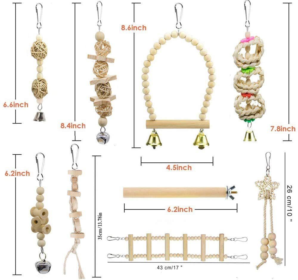 Genwiss Bird Parrot Swing Toys, Chewing Standing Hanging Perch Hammock Climbing Ladder Bird Cage Toys for Budgerigar, Parakeet, Conure, Cockatiel, Mynah, Love Birds, Finches and Other Small Bird Animals & Pet Supplies > Pet Supplies > Bird Supplies > Bird Ladders & Perches Genwiss