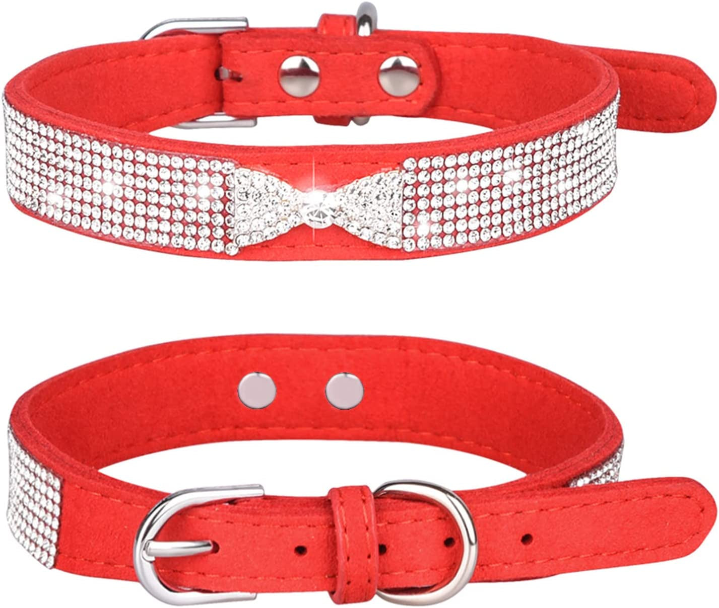 THAIN Rhinestones Bling Dog Cat Collars Diamond with Rhinestone Bowtie Decoration for Small Medium Large Dogs (S, Pink) Animals & Pet Supplies > Pet Supplies > Dog Supplies > Dog Apparel Jiaxing Sai en trading Co.,Ltd Red S