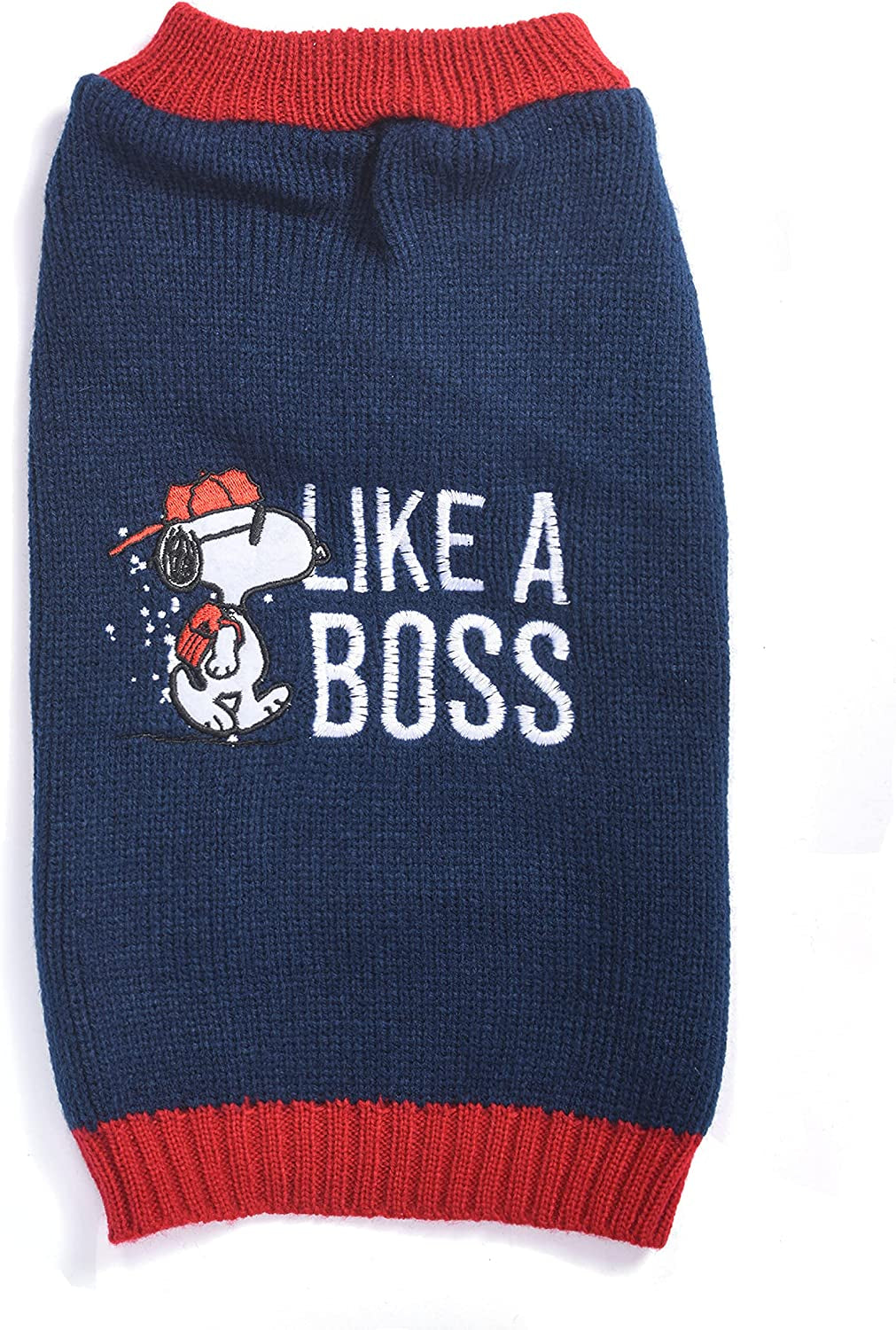 Peanuts for Pets Snoopy "Like a Boss" Dog Sweater, Medium | Soft and Comfortable Dog Apparel Dog Clothing Dog Shirt | Peanuts Snoopy Medium Dog Sweater, Medium Dog Shirt for Medium Dogs Animals & Pet Supplies > Pet Supplies > Dog Supplies > Dog Apparel Fetch for Pets Navy Large 