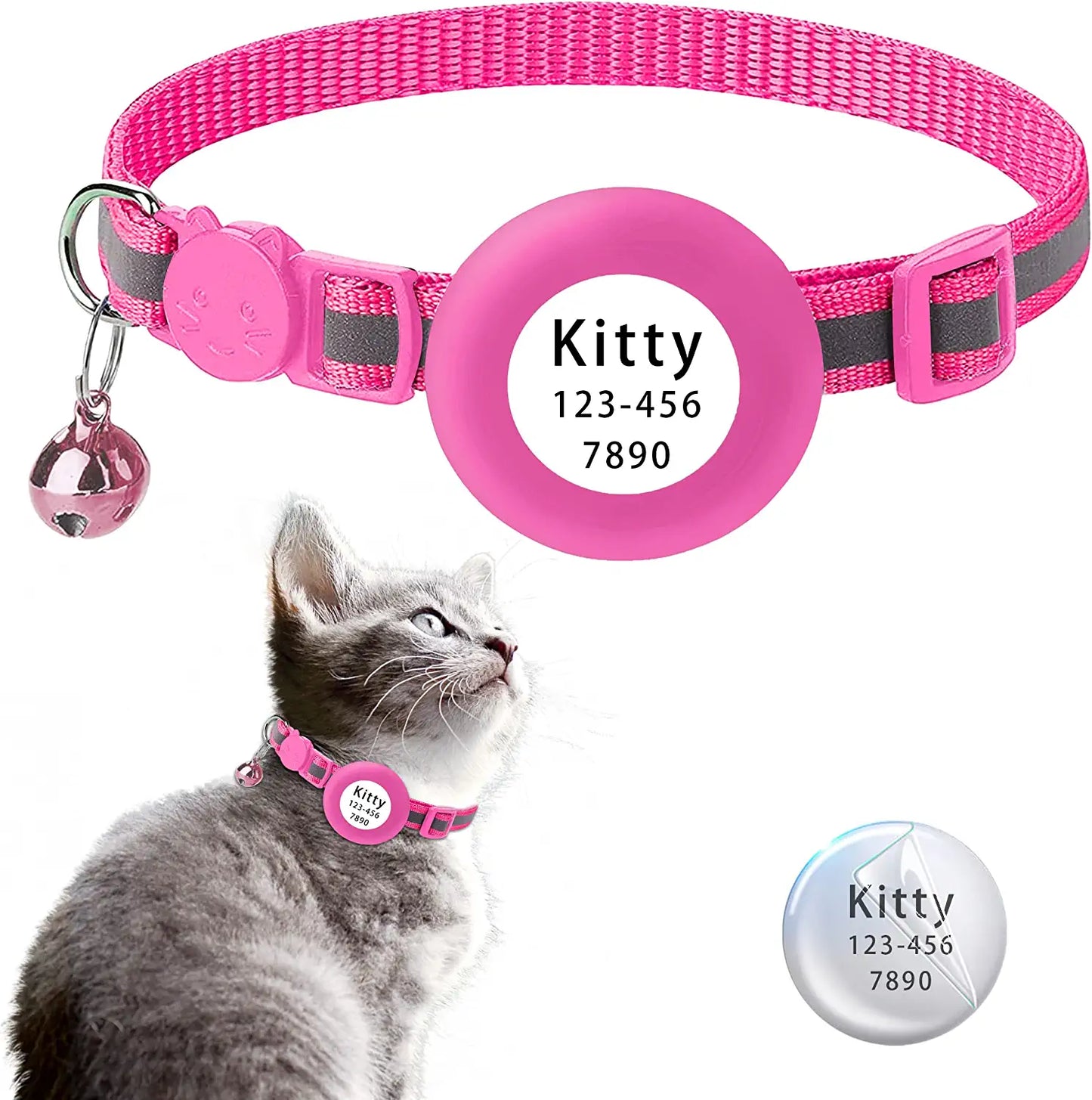 Airtag Cat Collar with Apple Airtag Holder, Safety Buckle, Bell in 3/8 Inch Reflective Lightweight Collar, DIY Pet ID with TPU Airtag Protector on Cute Air Tag Cat Collar Breakaway Electronics > GPS Accessories > GPS Cases LOVYONES Pink-Wide Reflc