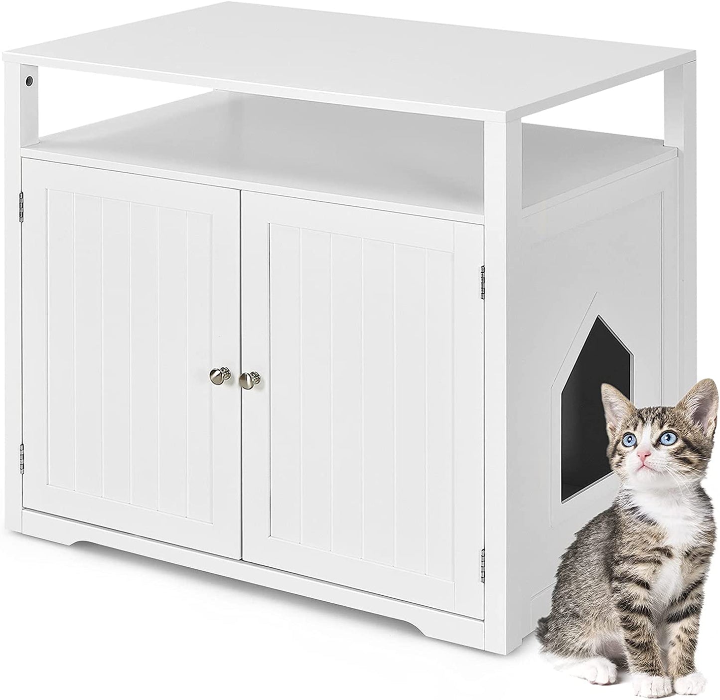Cat Litter Box Enclosure, Large Cat Litter Box Furniture Hidden with Detachable Divider, Decorative Cat Washroom Cabinet Animals & Pet Supplies > Pet Supplies > Cat Supplies > Cat Furniture ALLJOY White