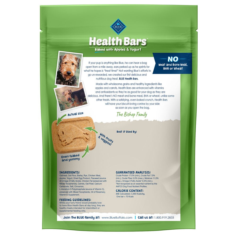 Blue Buffalo Health Bars Apple & Yogurt Flavor Crunchy Biscuit Treats for Dogs, Whole Grain, 16 Oz. Bag Animals & Pet Supplies > Pet Supplies > Dog Supplies > Dog Treats Blue Buffalo