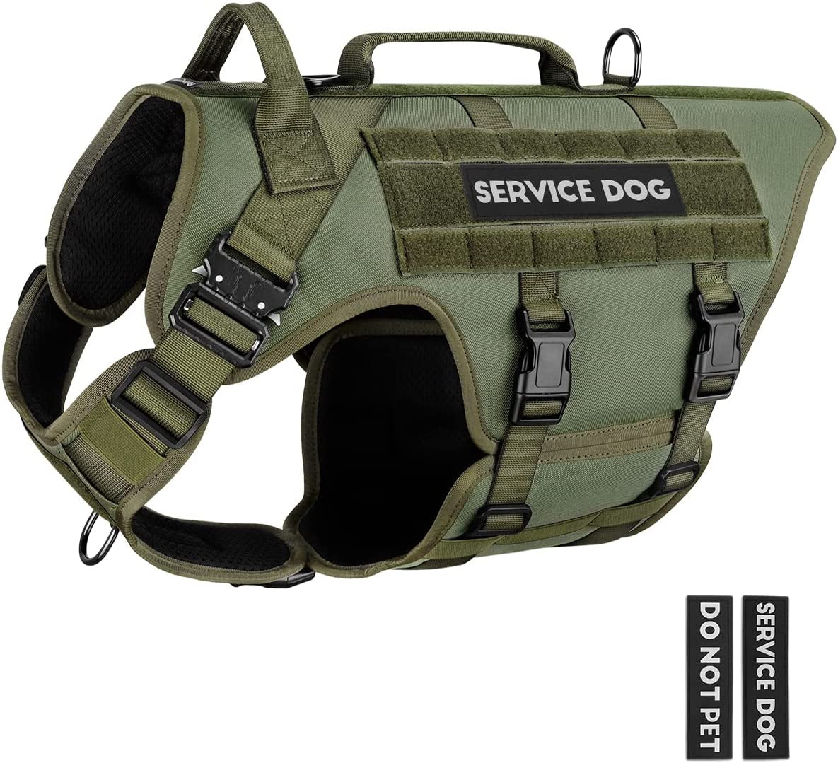 Tactical Dog Harness - PETNANNY Service Dog Vest for Large Dogs Fully Body Coverage in Training Dog Harness with 2 Reflective Dog Patches, Handle, Hook and Loop Panels, Walking Hunting Dog MOLLE Vest Animals & Pet Supplies > Pet Supplies > Dog Supplies > Dog Apparel PETNANNY Green L