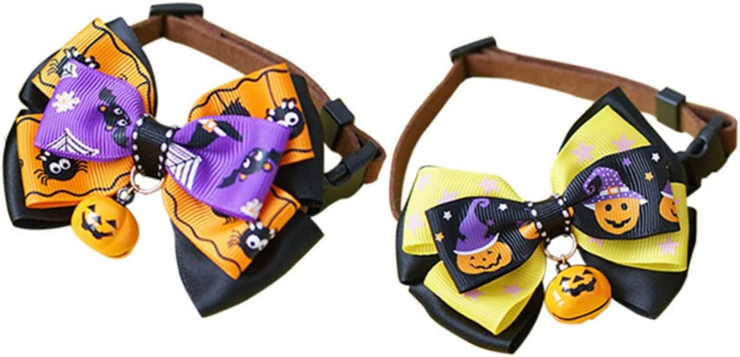 Hohopeti 2Pcs with Bells Breakaway Bow Themed and Tie& Pumpkin Bowties Puppy Outfit Decorations Belt Cute Bowknot Dog Neck Size Halloween Pumkin Neckband Collars S Adjustable Doggiesize Animals & Pet Supplies > Pet Supplies > Dog Supplies > Dog Apparel Hohopeti Assorted Color 35X35CM
