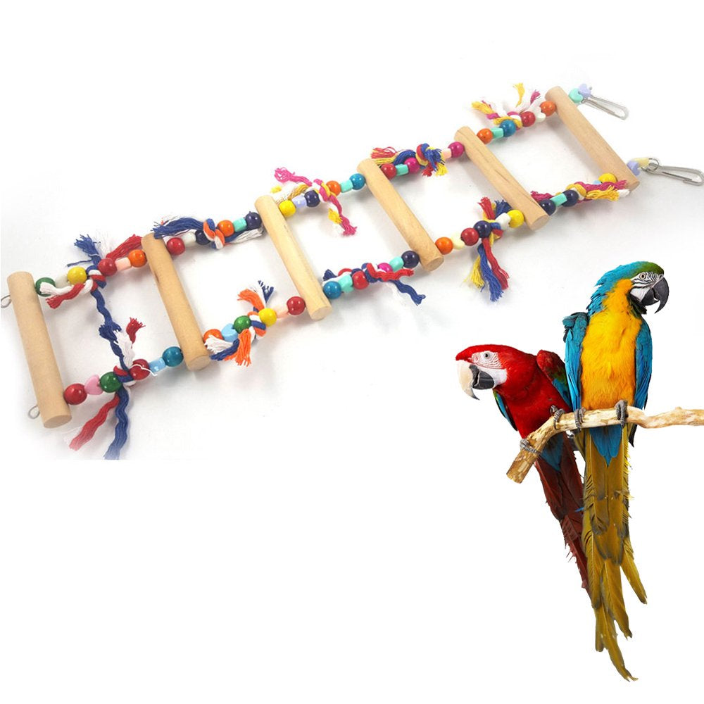 SPRING PARK Parrot Hanging Ladder Toys, Bird Nature Wood Chewing Playthings Parakeets Conures Hanging Swinging Standing Perch Cage Accessory Animals & Pet Supplies > Pet Supplies > Bird Supplies > Bird Ladders & Perches SPRING PARK