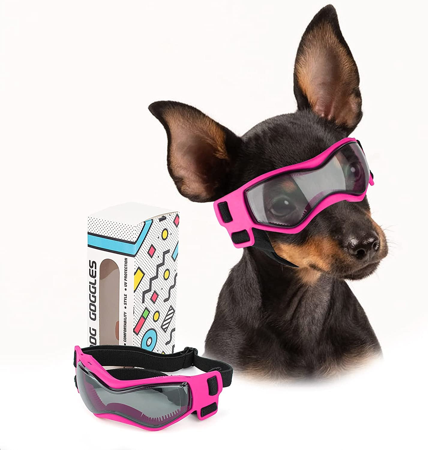 PETLESO Dog Goggles Small Breed, UV Protection Dog Sunglasses Medium Breed Dog Goggles for Medium Dog Outdoor Riding Driving, Medium Black Animals & Pet Supplies > Pet Supplies > Dog Supplies > Dog Apparel PETLESO Small Pink