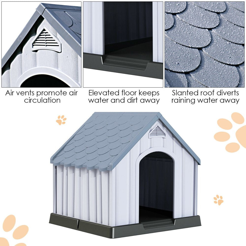 Gymax Plastic Dog House Medium-Sized Pet Puppy Shelter Waterproof Ventilate Grey Animals & Pet Supplies > Pet Supplies > Dog Supplies > Dog Houses Gymax