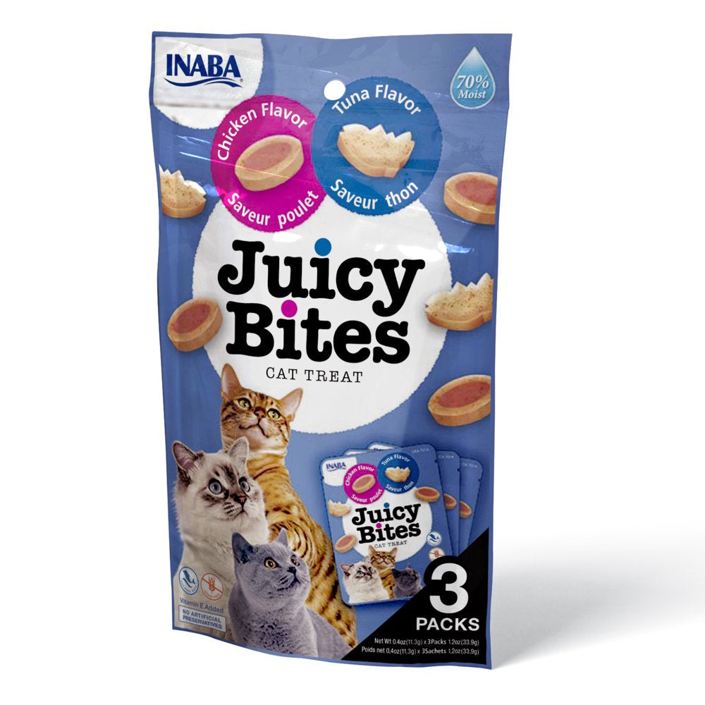 INABA Juicy Bites Grain-Free, Soft, Moist, Chewy Cat Treats with Vitamin E and Green Tea Extract, 0.4 Ounces per Pouch, 3 Pouches, Shrimp and Seafood Mix Animals & Pet Supplies > Pet Supplies > Cat Supplies > Cat Treats Inaba Foods (USA) Inc. Tuna Chicken