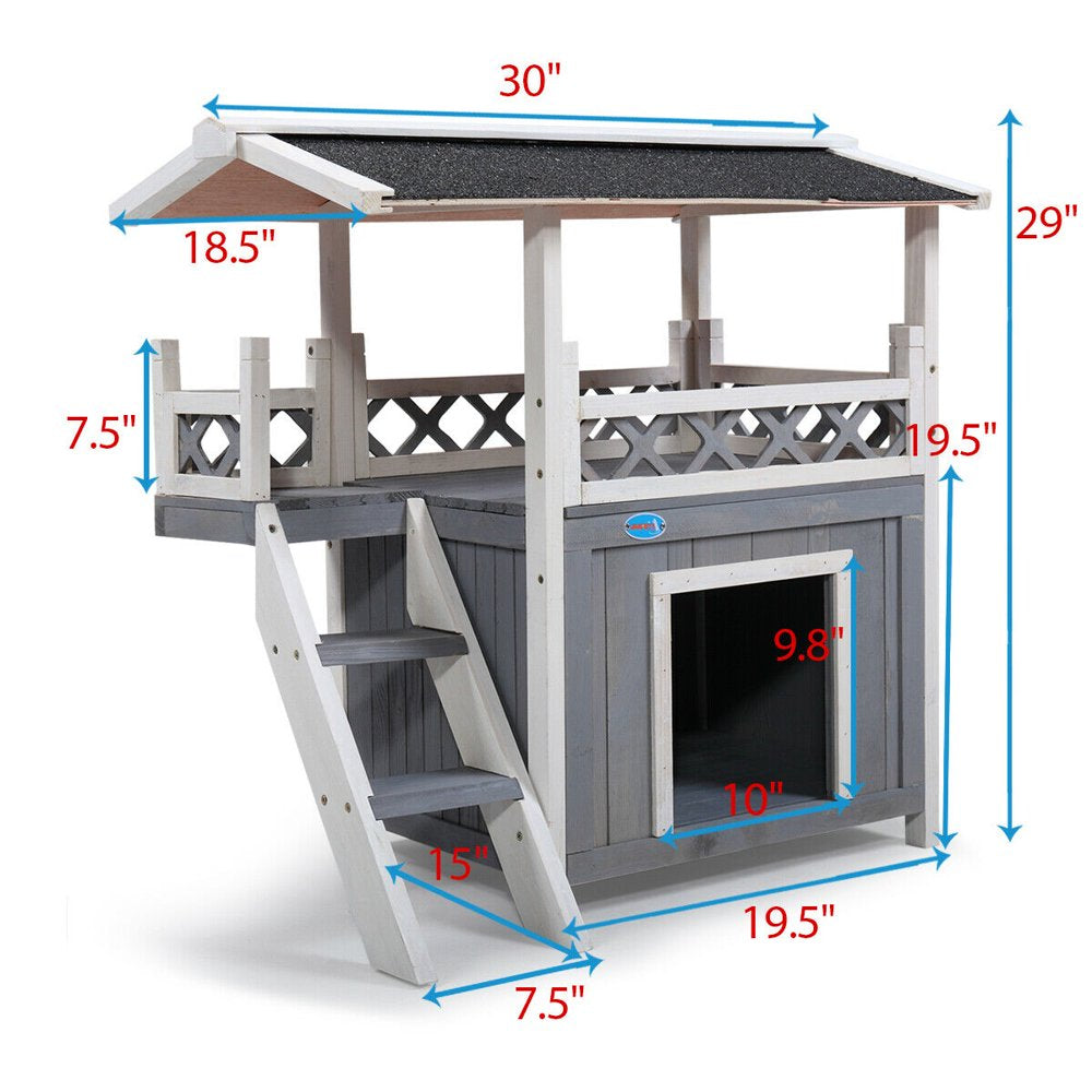 Veryke Outdoor Weather-Resistant Cat Condo Pet House with Steps Balcony Puppy Stairs Animals & Pet Supplies > Pet Supplies > Dog Supplies > Dog Houses Veryke