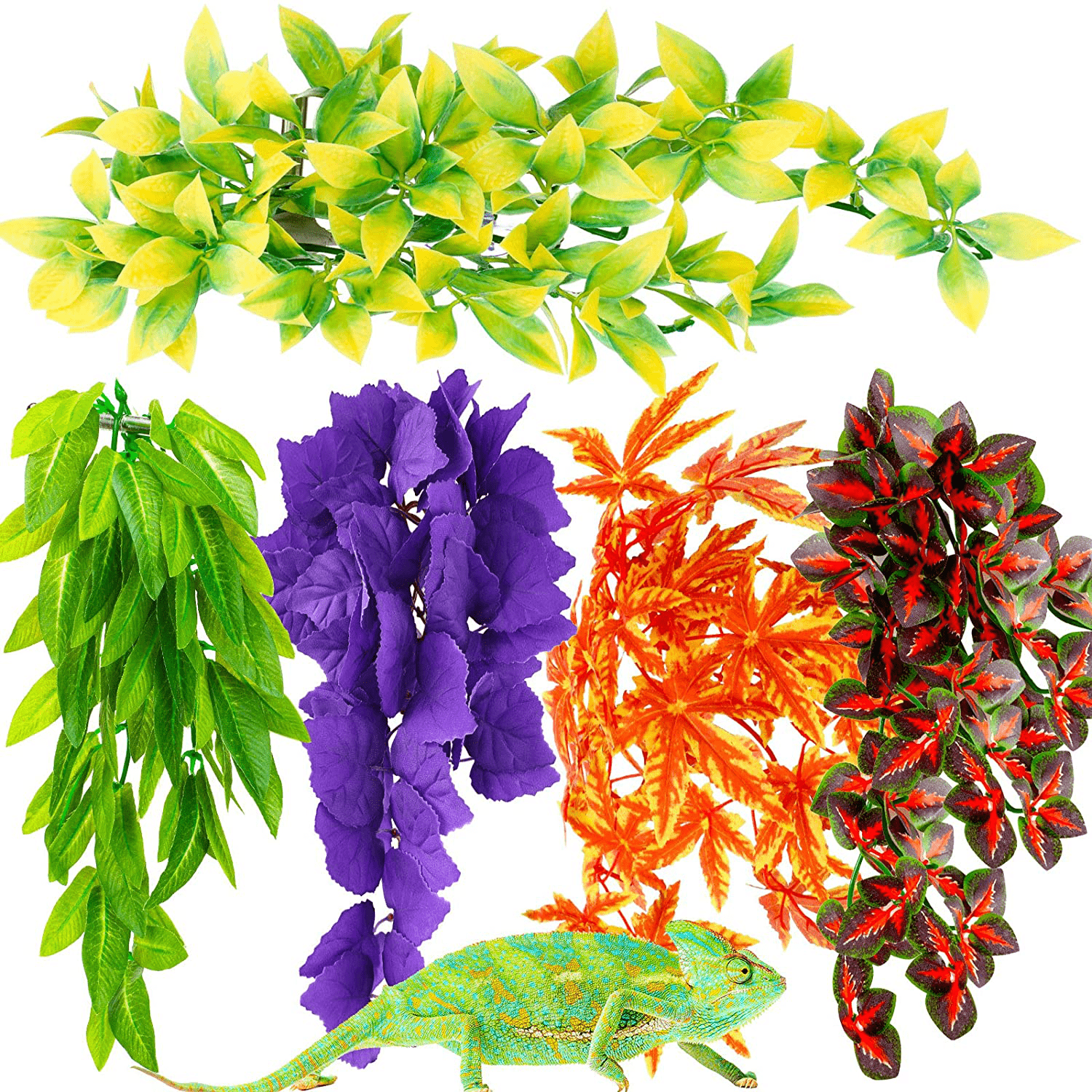 5Pieces Artificial Reptile Plants Lifelike Reptiles Terrarium