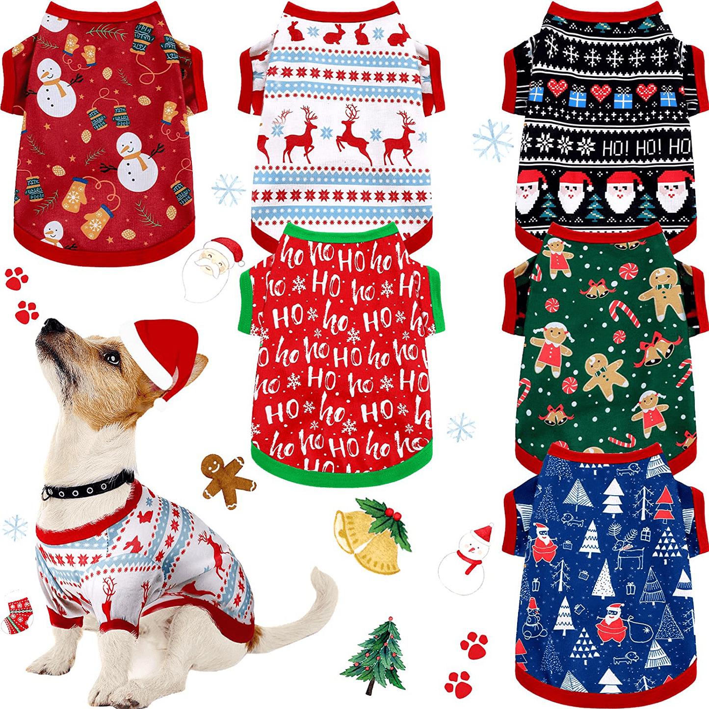 6 Pieces Christmas Dog Clothes Pet Shirts Breathable Puppy Vest Printed Christmas Snowman Reindeer Santa Claus Dog Shirts for Soft Outfit Dogs and Cats Animals & Pet Supplies > Pet Supplies > Dog Supplies > Dog Apparel Saintrygo Small