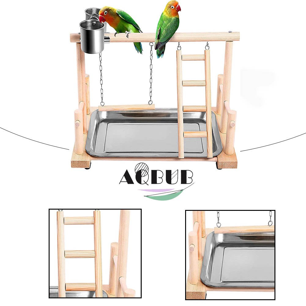 Bird Playground Parrot Wooden Perch Play Frame Standing Play Fence Ladder Feeding Seed Cup, Bird Rope, Toy Exercise Play Parrots, Conures, Parakeets, Finches Small Animals Animals & Pet Supplies > Pet Supplies > Bird Supplies > Bird Ladders & Perches KOL PET
