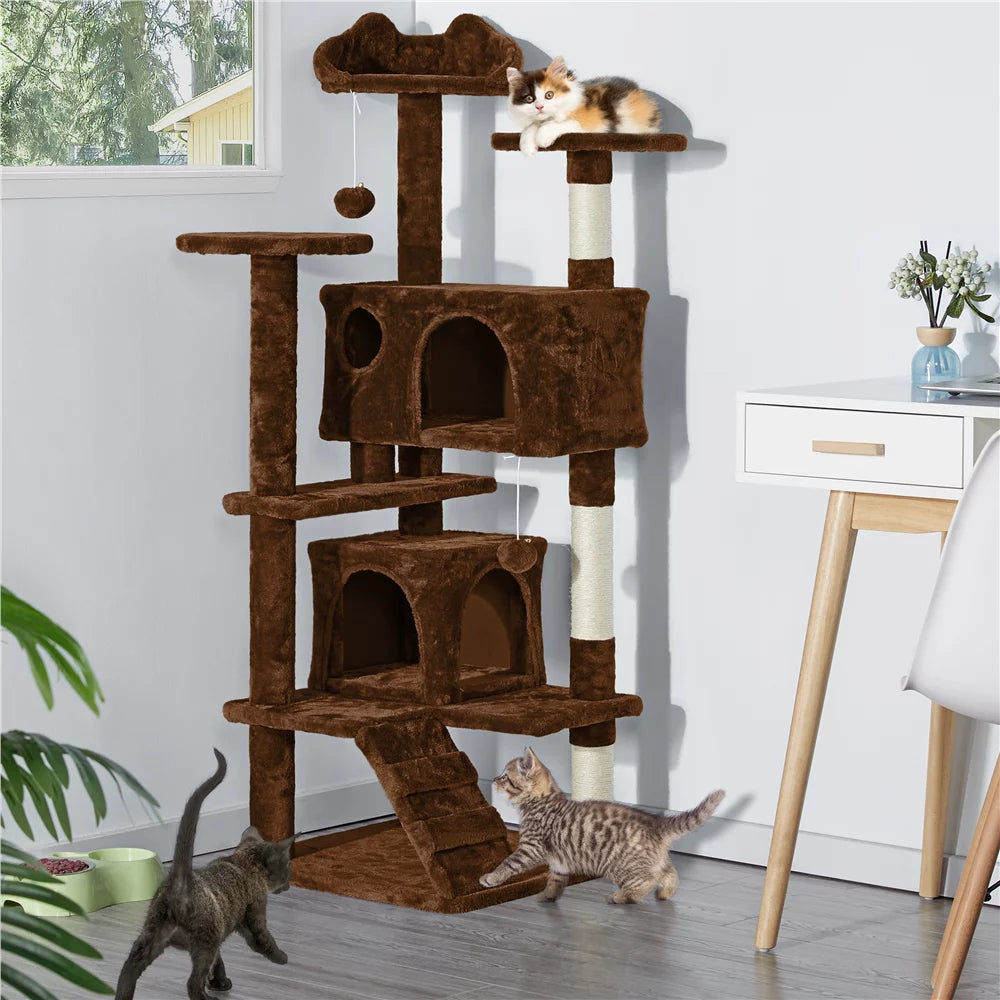Easyfashion Pet Play Palace 54.5" Cat Tree Scratcher Condo Furniture, Brown Animals & Pet Supplies > Pet Supplies > Cat Supplies > Cat Furniture Easyfashion