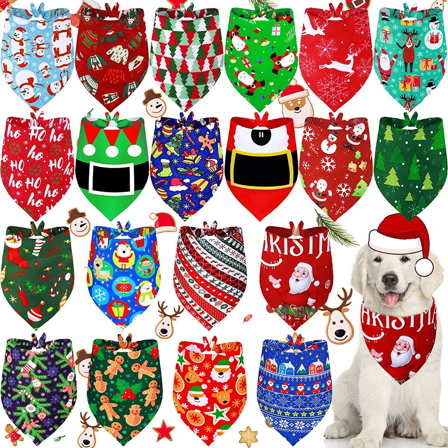 20 Pieces Summer Spring Dog Bandanas Bulk, Hawaii Floral Dog Bandana Soft Triangle Doggy Kerchief Scarf Bibs with Flowers Patterns for Small Medium Large Pets (Flowers, Bees, Large) Animals & Pet Supplies > Pet Supplies > Dog Supplies > Dog Apparel Weewooday Santa, Snowman, Bell Large