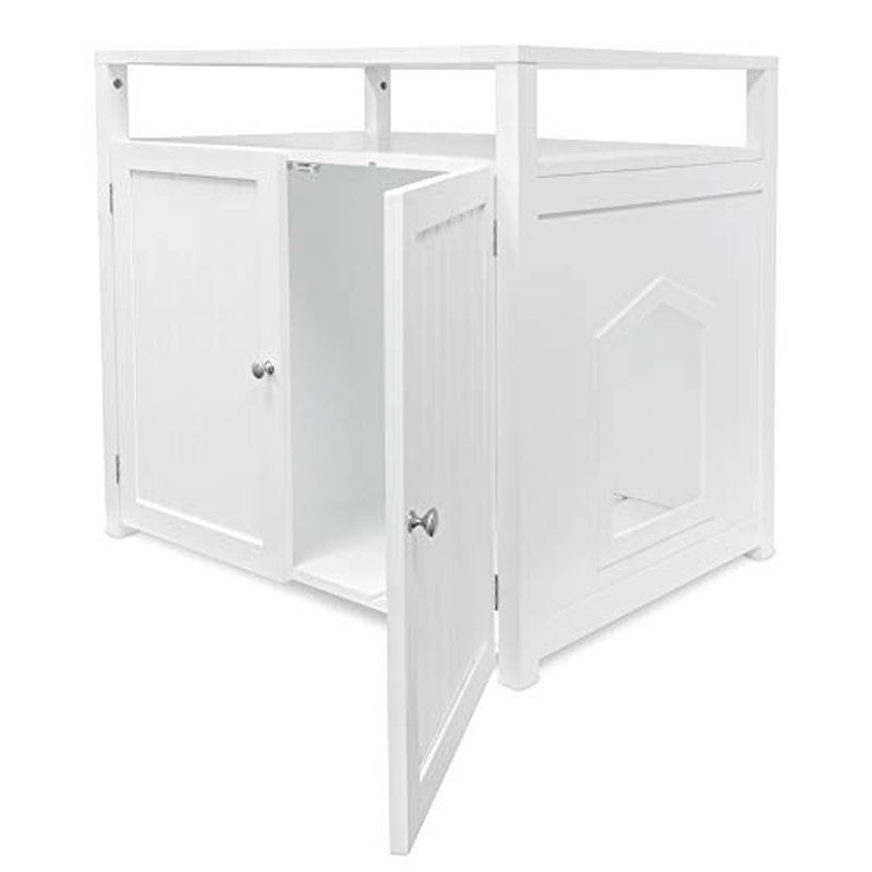 Arf Pets Cat Litter Box Enclosure, Furniture Large Box House with Table, White Animals & Pet Supplies > Pet Supplies > Cat Supplies > Cat Furniture Arf Pets
