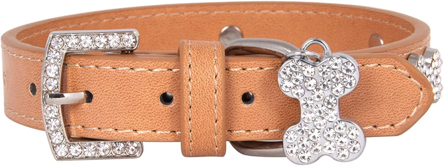 Bow Ties for Cats Collar Pet Bone Rhinestone Dog Collar Diamond Buckle Pet Leash Pet Collar with Bells Animals & Pet Supplies > Pet Supplies > Dog Supplies > Dog Apparel TTBDWiian Khaki Small