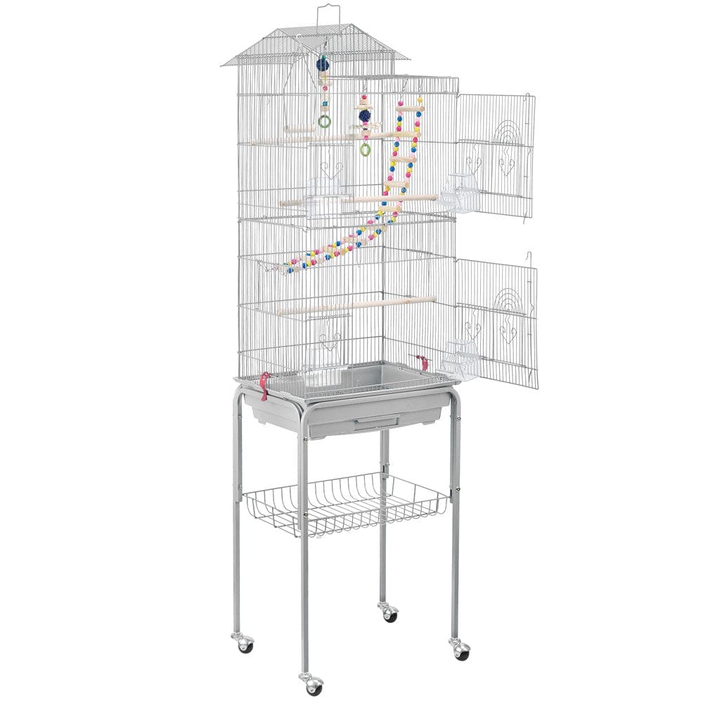 62.4" Metal Bird Parrot Cage with Detachable Stand, Light Gray Animals & Pet Supplies > Pet Supplies > Bird Supplies > Bird Cages & Stands J & S International