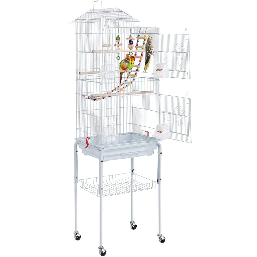 62.4" Metal Birdcage Parrot Cage with Detachable Stand White Animals & Pet Supplies > Pet Supplies > Bird Supplies > Bird Cages & Stands J & S International