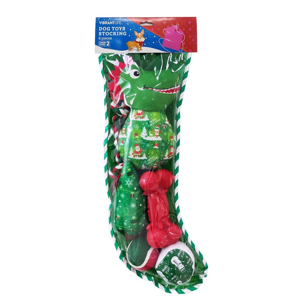 Vibrant Life Holiday 6 Piece Dog Toy Stocking Gift Set, Brown Animals & Pet Supplies > Pet Supplies > Dog Supplies > Dog Toys POLYTOYS Green