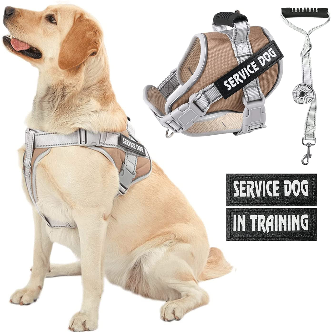 HUSDOW Service Dog Vest Harness, No Pull in Trainning Dog Harnesses with Handle & 5Ft Dog Leash, Adjustable and Reflective No Chock for Small Medum Large Pets Walking and Running(Pink, M) Animals & Pet Supplies > Pet Supplies > Dog Supplies > Dog Apparel HUSDOW Brown Large