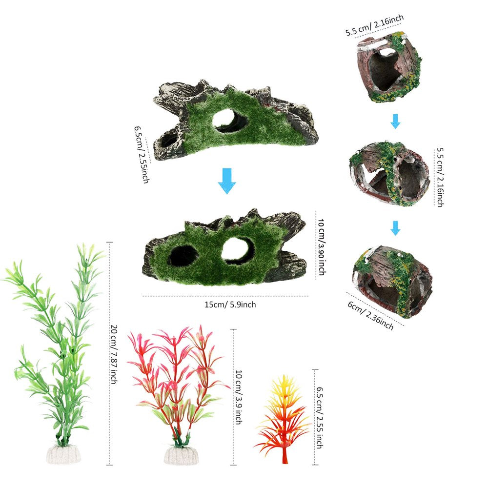 Meidiya Aquarium Decorations Fish Tank Accessories Plants - Fish Tank Decor Kit with Artificial Plastic Plants and Cave Hideouts Resin Handicrafts Ornaments(Ornaments Set #1) Animals & Pet Supplies > Pet Supplies > Fish Supplies > Aquarium Decor Meidiya