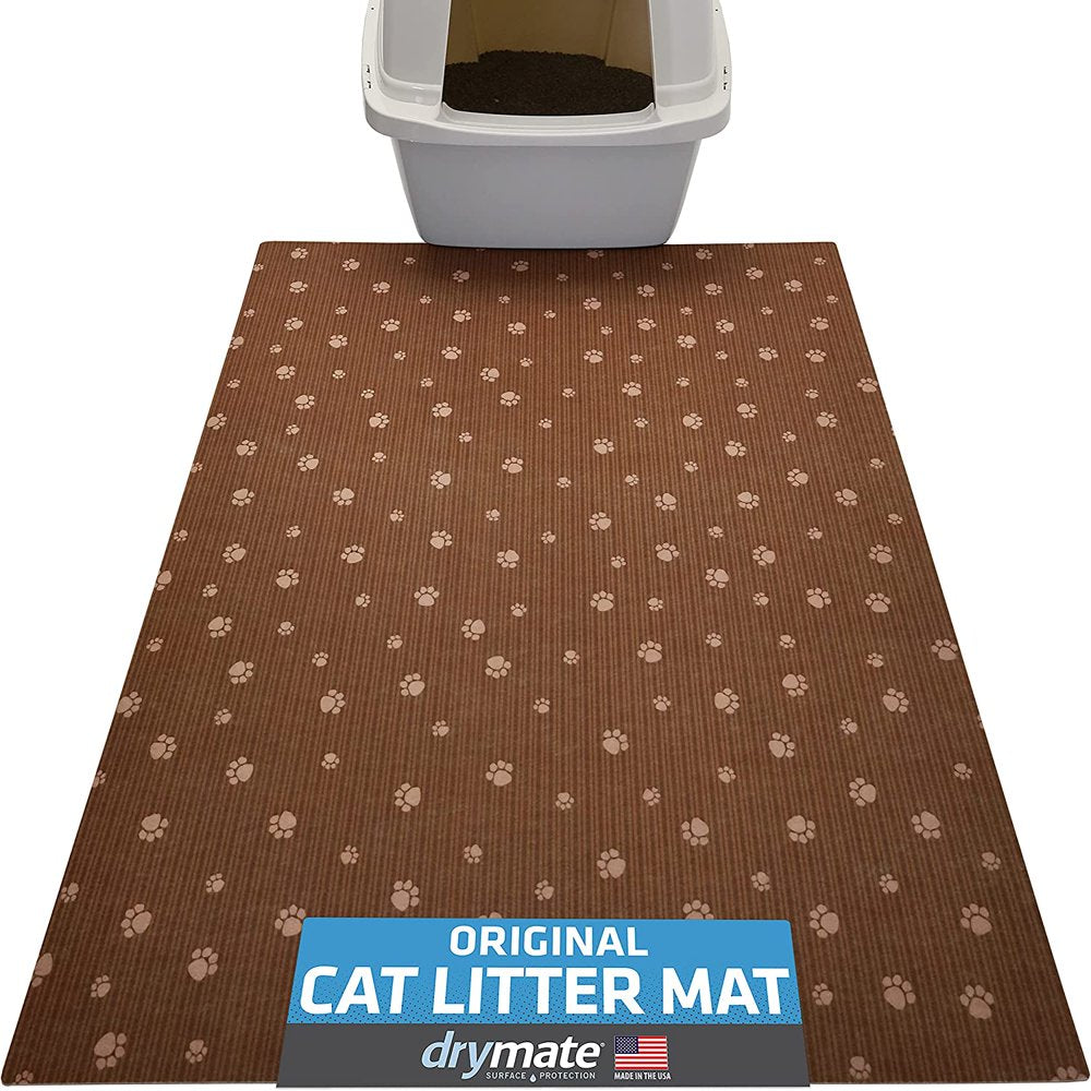 Drymate Original Cat Litter Mat, Contains Mess from Box for Cleaner Floors, Urine-Proof, Soft on Kitty Paws -Absorbent/Waterproof- Machine Washable, Durable (USA Made) Animals & Pet Supplies > Pet Supplies > Cat Supplies > Cat Litter Box Mats Drymate Extra Large (28" x 36") Brown Stripe Tan Paw 
