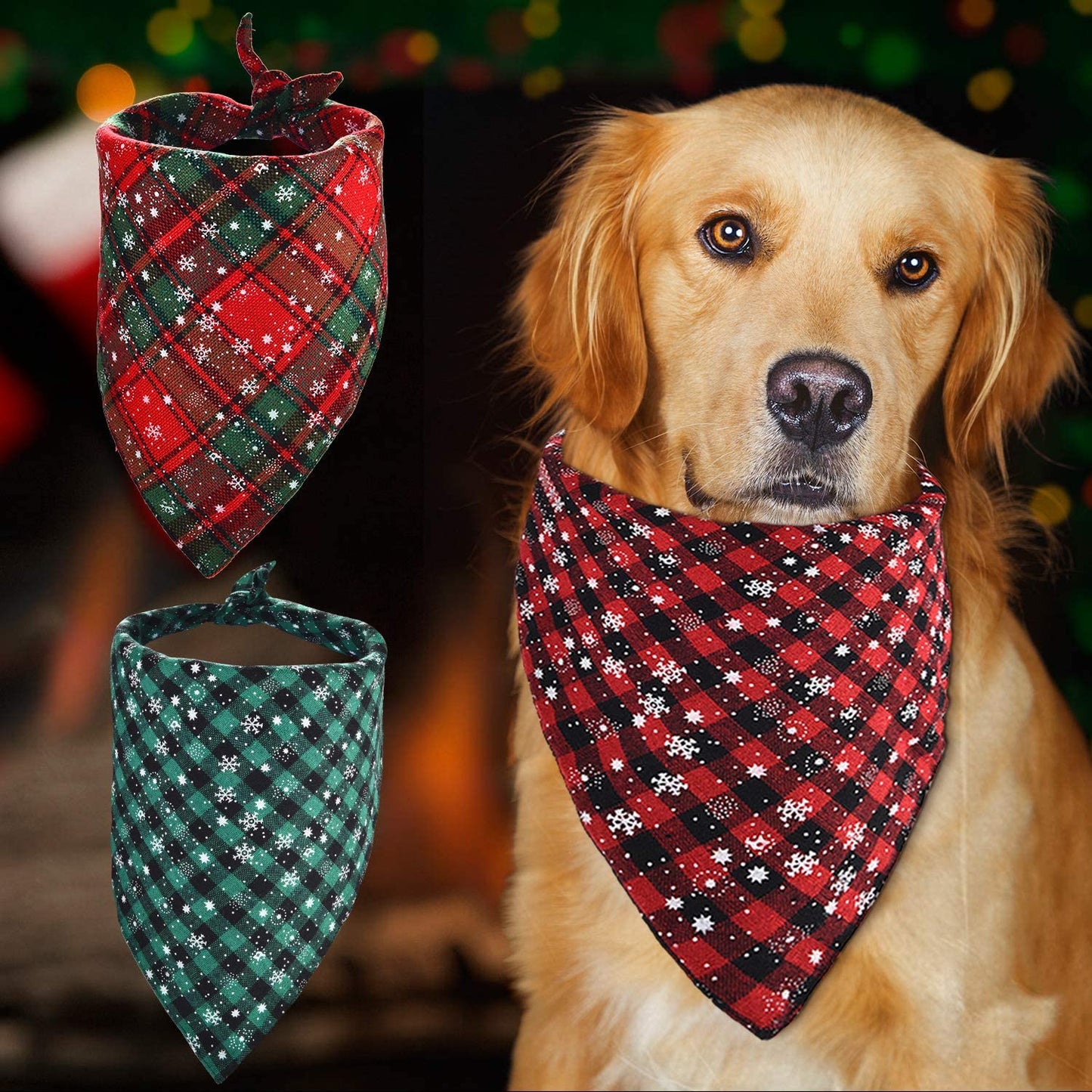 Syhood 3 Pieces Christmas Pet Bandanas Triangle Pet Bibs Plaid Dog Scarf Kerchief for Christmas Pet Costume Animals & Pet Supplies > Pet Supplies > Dog Supplies > Dog Apparel Syhood