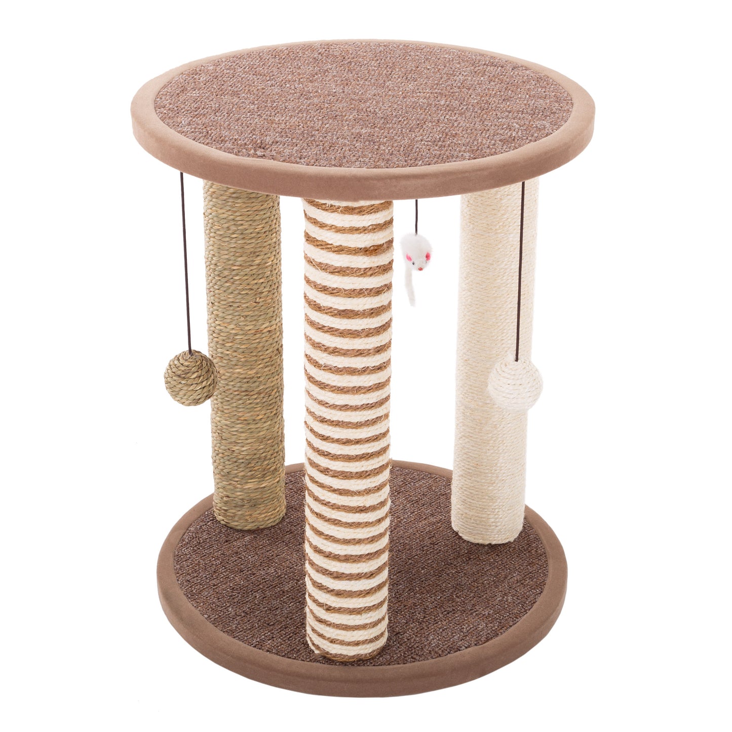 Cat Scratching Post – 3 Scratcher Posts with Carpeted Base Play Area and Perch – Furniture Scratching Deterrent for Indoor Cats by PETMAKER (Brown) Animals & Pet Supplies > Pet Supplies > Cat Supplies > Cat Furniture Trademark Global