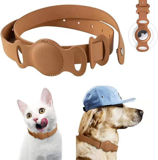 Leather Pet Collar Integrated with Apple Airtag Tracker Case Holder for Dog/Cat Personalized Accessories,Rugged Aesthetic Comfortable Strap with Anti-Lost Waterproof Protective Cover (Brown, S/400Mm) Electronics > GPS Accessories > GPS Cases Hazevaiy Brown S/400mm 