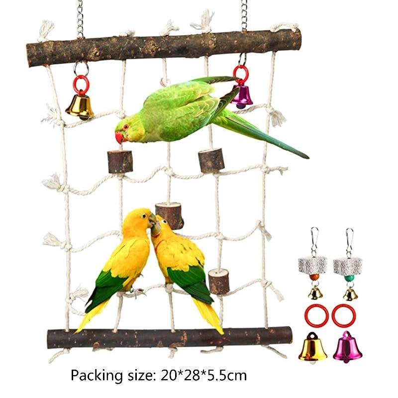 Parrot Climbing Ladder Toys Bird Rope Ladder Wooden Chewing Blocks Hanging Cage Perch Stand Chew Stones Bell Toy Animals & Pet Supplies > Pet Supplies > Bird Supplies > Bird Ladders & Perches CHANCELAND