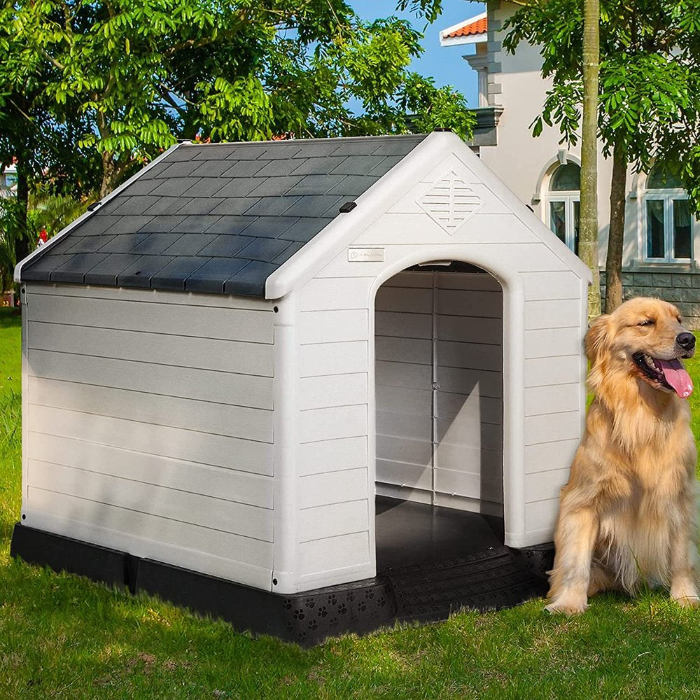 Vitesse Plastic Dog House Outdoor Indoor for Small Medium Larige Dogs,Waterproof Dog Houses with Elevated Floor and Air Vents,Durable Ventilate & Easy Clean and Assemble Animals & Pet Supplies > Pet Supplies > Dog Supplies > Dog Houses Vitesse 42" Gray