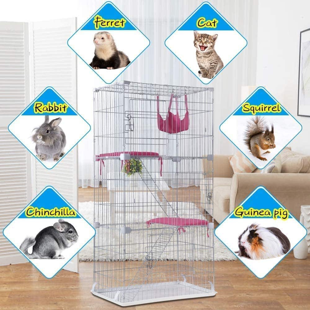 67 Inch Cat Cage Cat Kennel Large Cat Playpen for Indoor Cats with Free Hammock 3 Cat Bed 3 Front Doors 2 Ramp Ladders Perching Shelves, White Animals & Pet Supplies > Pet Supplies > Dog Supplies > Dog Kennels & Runs Dkeli   