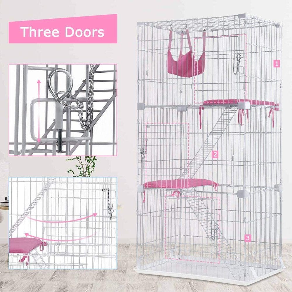 67 Inch Cat Cage Cat Kennel Large Cat Playpen for Indoor Cats with Free Hammock 3 Cat Bed 3 Front Doors 2 Ramp Ladders Perching Shelves, White Animals & Pet Supplies > Pet Supplies > Dog Supplies > Dog Kennels & Runs Dkeli   