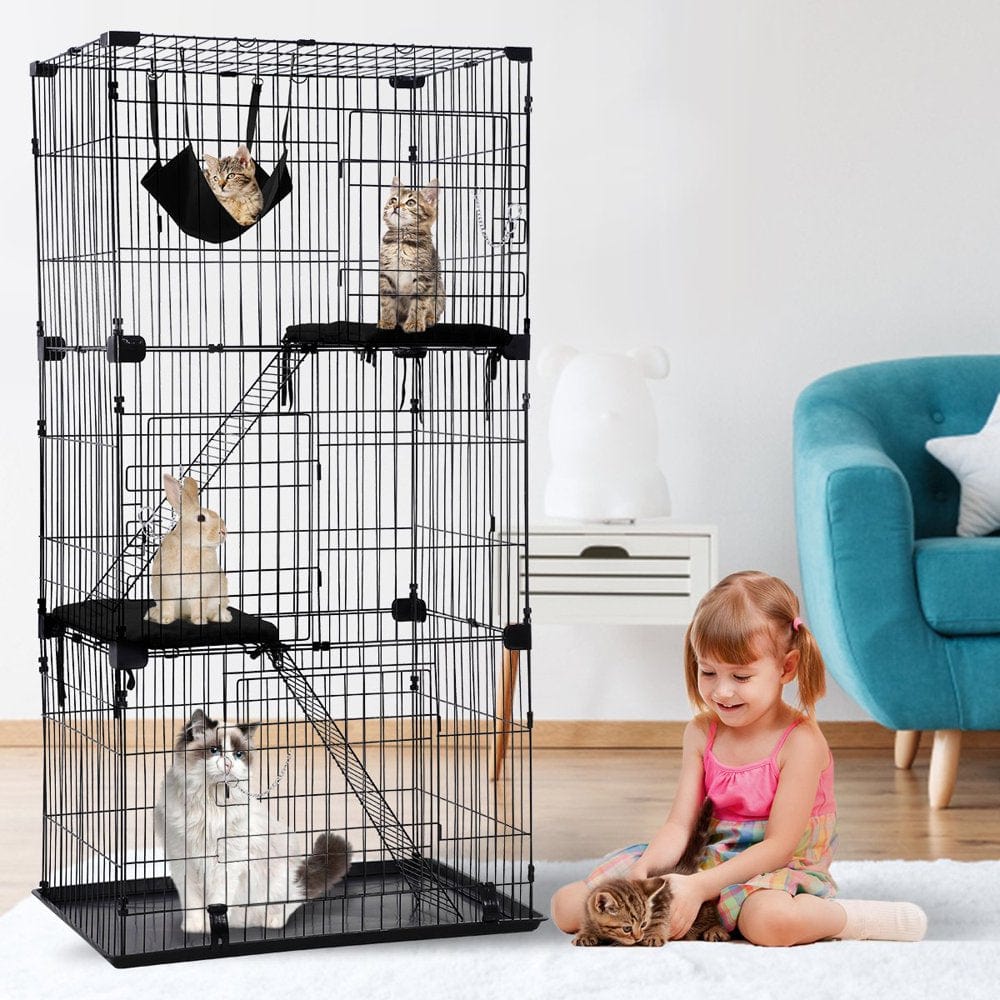 67 Inch Cat Cage Cat Kennel Large Cat Playpen for Indoor Cats with Free Hammock 3 Cat Bed 3 Front Doors 2 Ramp Ladders Perching Shelves, White Animals & Pet Supplies > Pet Supplies > Dog Supplies > Dog Kennels & Runs Dkeli Black