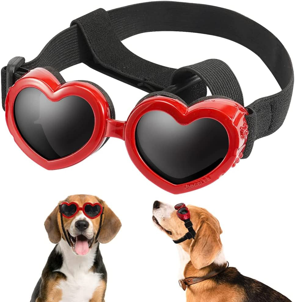 Mekek Dog Sunglasses Dog Goggles, UV Protection Doggy Sunglasses Love Shaped Dog Sunglasses Fashionable Vintage Pet Glasses Eye Wear Protection with Adjustable Strap for Small or Medium Dog Animals & Pet Supplies > Pet Supplies > Dog Supplies > Dog Apparel Mekek red
