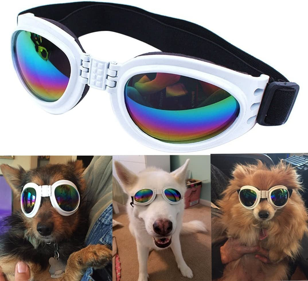 QUMY Dog Goggles Eye Wear Protection Waterproof Pet Sunglasses for Dogs about over 15 Lbs (Black) Animals & Pet Supplies > Pet Supplies > Dog Supplies > Dog Apparel DORA White