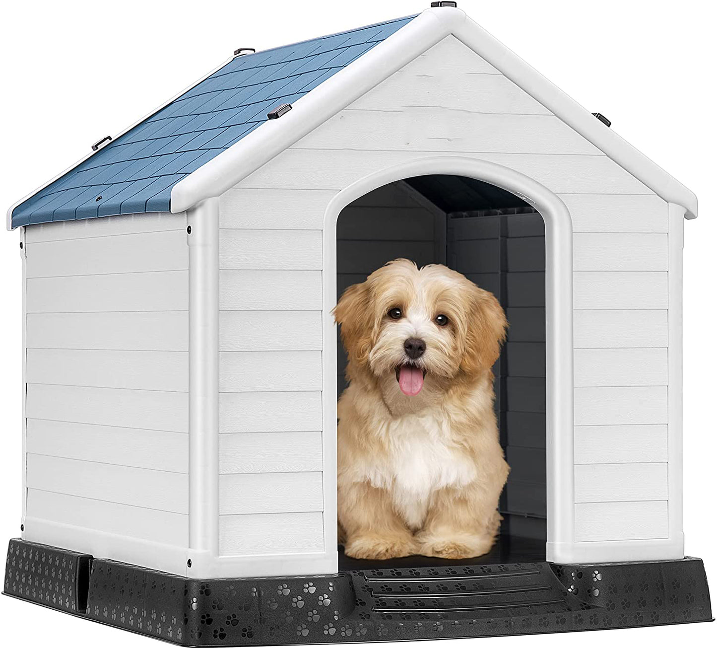 EXTFIT Durable Waterproof Plastic Pet Dog House Indoor Outdoor Puppy Shelter Kennel with Air Vents and Elevated Floor Animals & Pet Supplies > Pet Supplies > Dog Supplies > Dog Houses EXTFIT Large - 33" Height