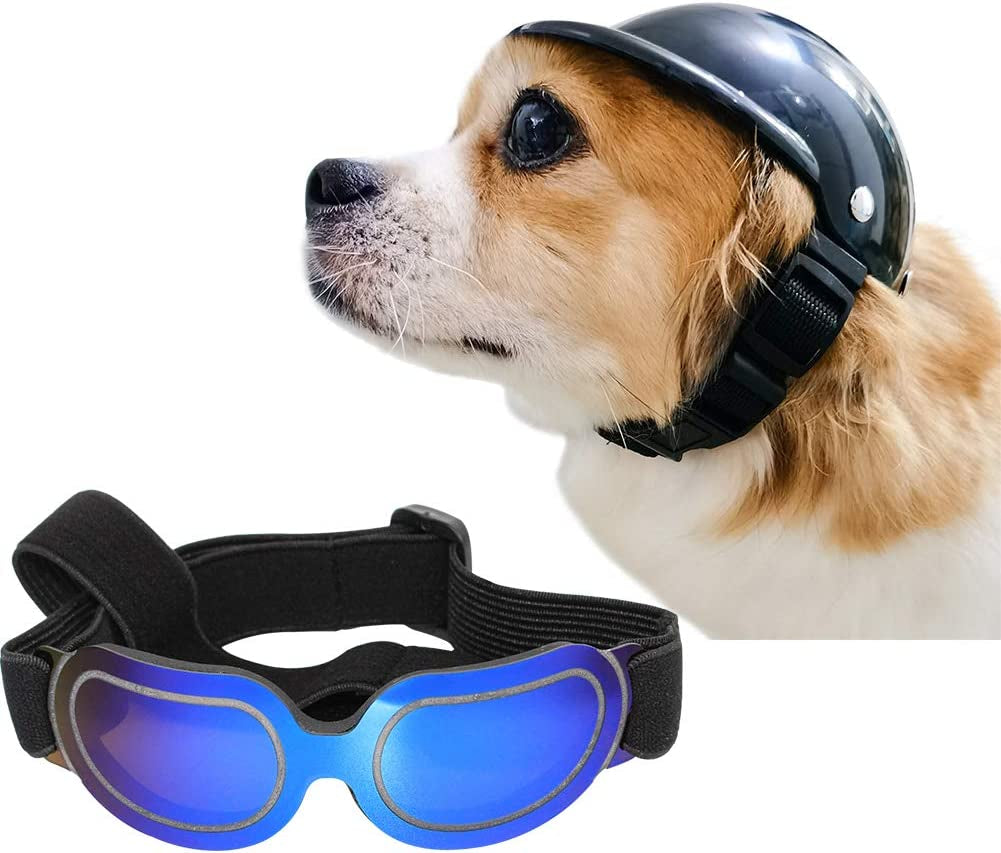 La La Pet® Pet Helmet with Dog Goggles Pet Doggie Cap Hat Dog Sunglasses Pet Eye Wear Cat UV Protection Sun Glasses for Puppy Dog Travel Skiing, Helmet S + Black Goggles Animals & Pet Supplies > Pet Supplies > Dog Supplies > Dog Apparel La La Pet Blue Goggles Helmet M
