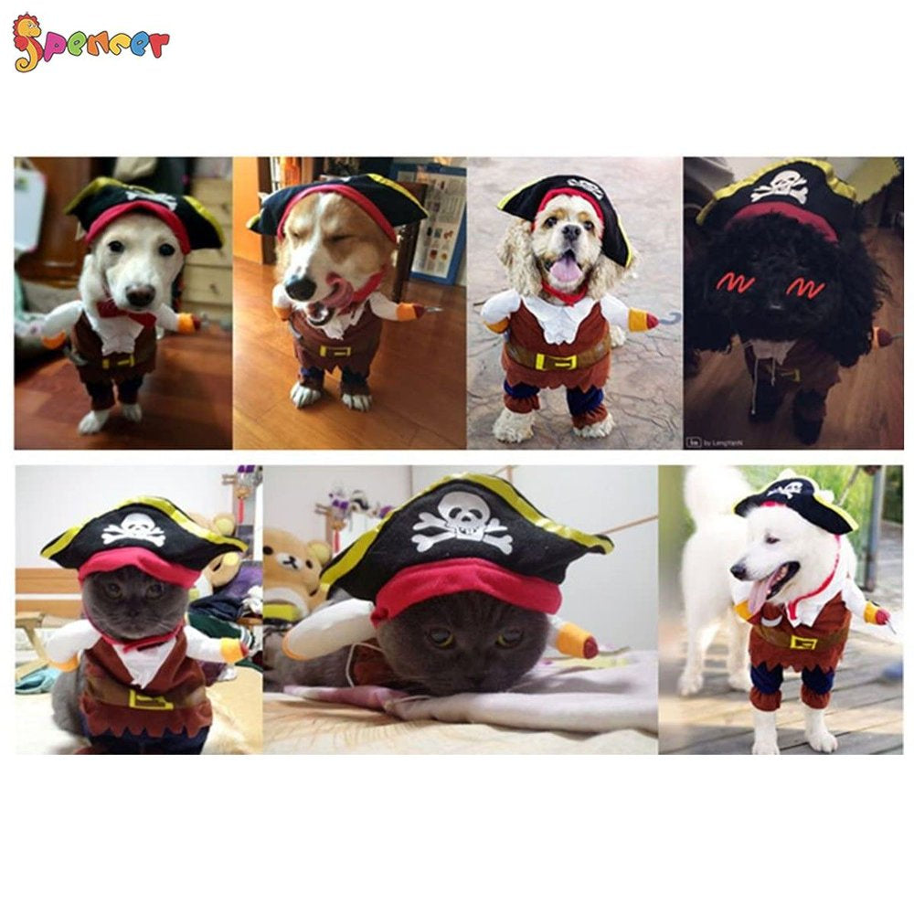 Spencer Funny Pirate Dog Cat Halloween Costume Outfit Pet Clothes Corsair Dressing up Party Apparel Jumpsuit plus Hat for Small Medium Large Dogs Cats "Size XL" Animals & Pet Supplies > Pet Supplies > Cat Supplies > Cat Apparel Spencer