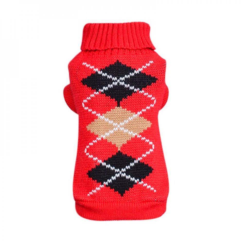 Clearance Sale Small Dog Knitted Sweater Dark Green Square Sweater Dog Puppy Sweater Jumper Apparel Clothes Winter Warm Knitwear Woolen Cloth Animals & Pet Supplies > Pet Supplies > Dog Supplies > Dog Apparel BTGUY L Red
