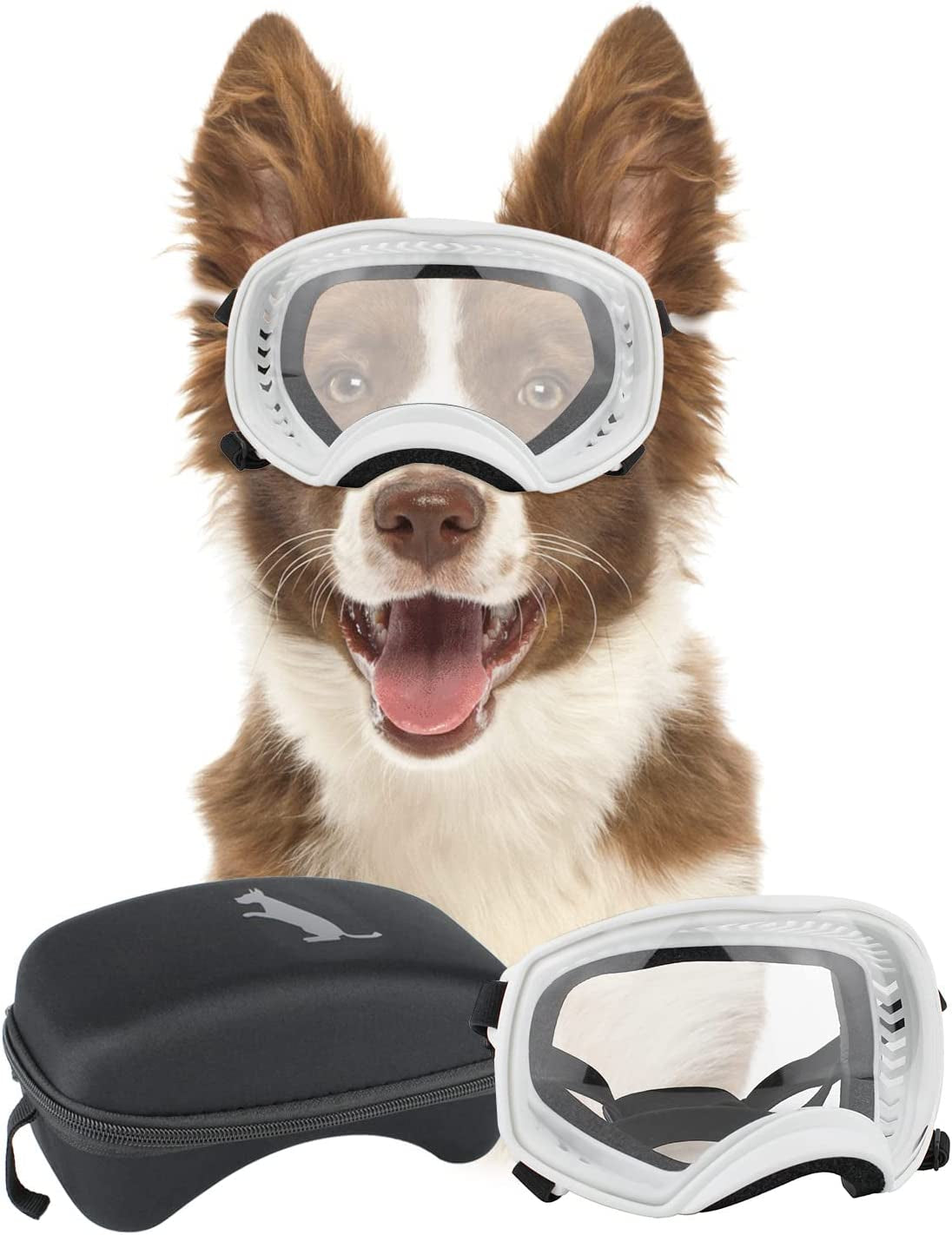 PETLESO Dog Goggles Large Breed, Dog Sunglasses for Large Dog Clear Goggles Eye Protection for Medium Dog Outdoor, Clear Black Animals & Pet Supplies > Pet Supplies > Dog Supplies > Dog Apparel PETLESO White