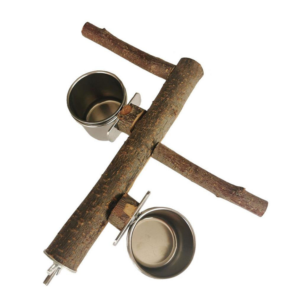 Catinbow Bird Standing Perch with Bowls Detachable Stainless Steel Bird Feeding Cup Birds Cage Accessories Wooden Bird Stand Feeding Cage Cups for Parakeet Cockatiels Lovebirds Budgie 1Set Excellently Animals & Pet Supplies > Pet Supplies > Bird Supplies > Bird Cages & Stands Catinbow S