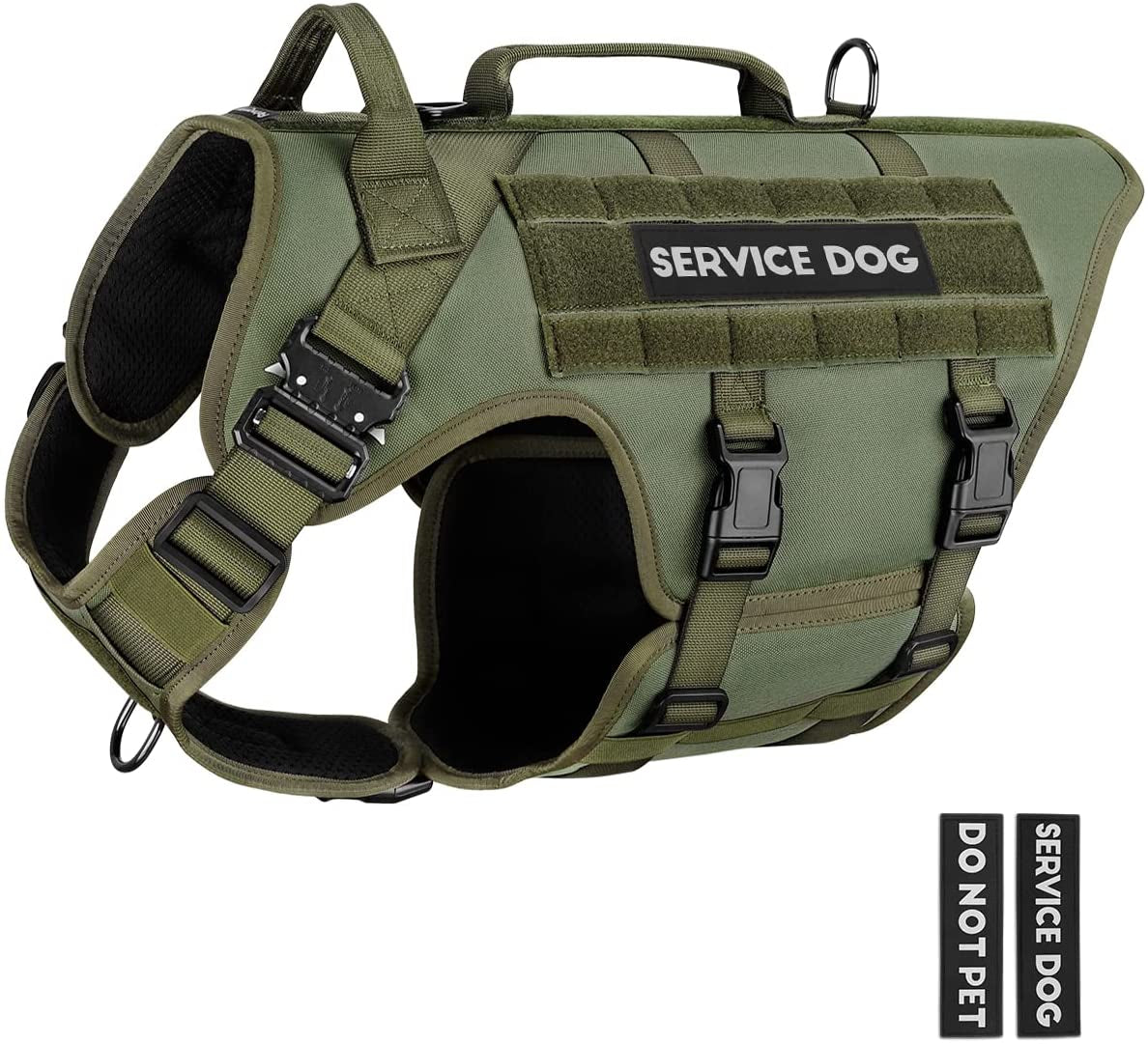 Tactical Dog Harness - PETNANNY Service Dog Vest for Large Dogs Fully Body Coverage in Training Dog Harness with 2 Reflective Dog Patches, Handle, Hook and Loop Panels, Walking Hunting Dog MOLLE Vest Animals & Pet Supplies > Pet Supplies > Dog Supplies > Dog Apparel PETNANNY Green XL 