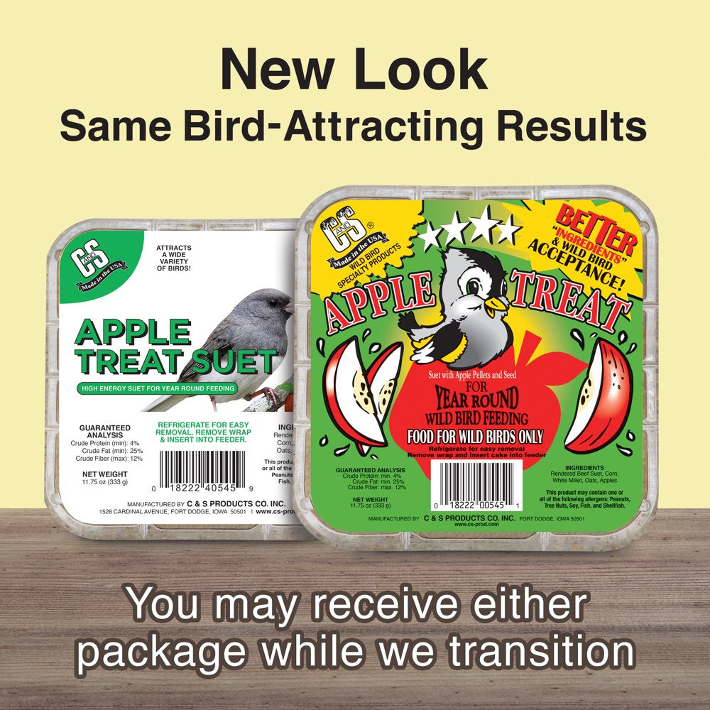 C&S Products Apple Treat Suet, for Year round Feeding, 11.75 Oz Cake, Wild Bird Food Animals & Pet Supplies > Pet Supplies > Bird Supplies > Bird Treats Central Garden and Pet