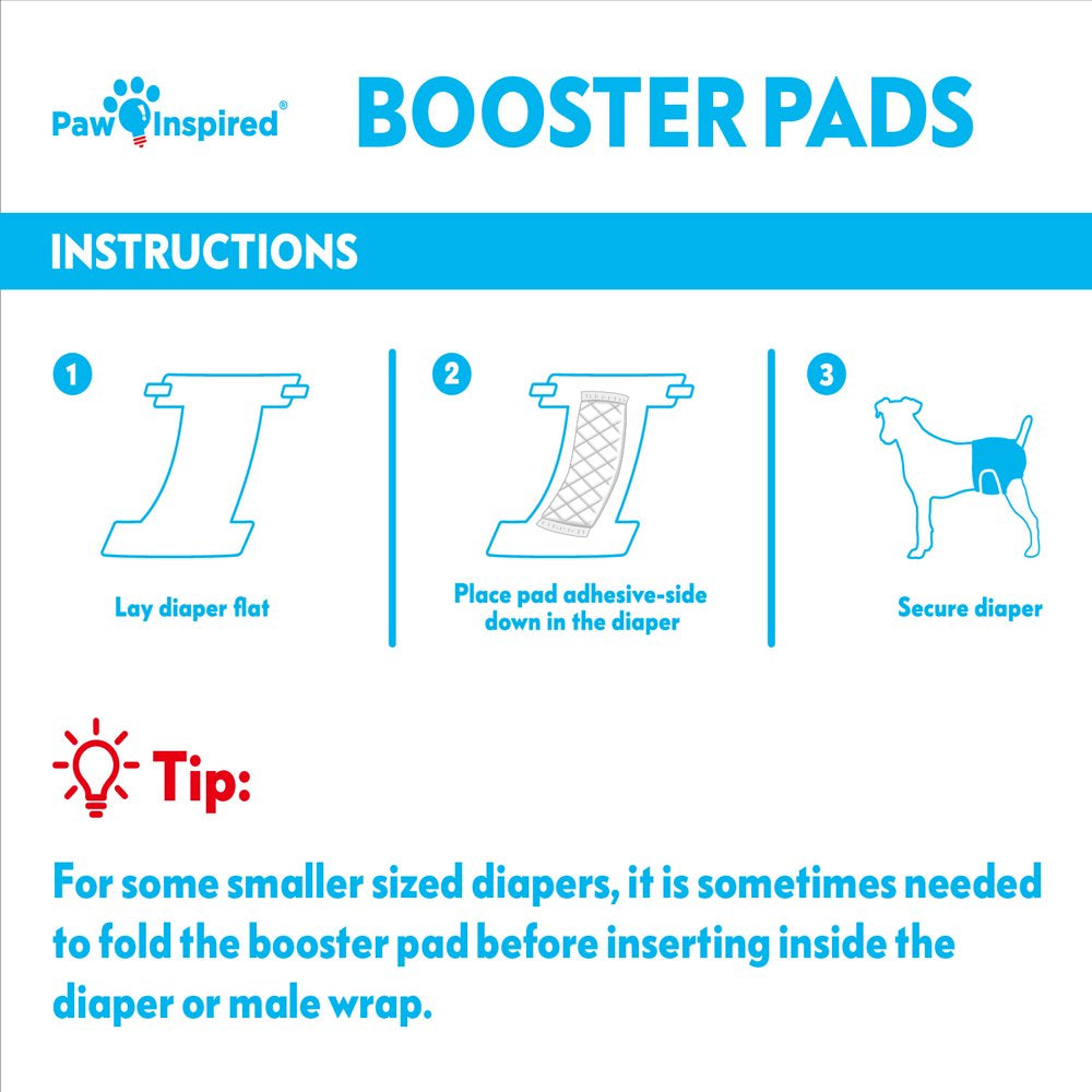 Paw Inspired 30Ct Dog Diaper Pads Diaper Liners Booster Pads | Add Absorbency to Male Dog Wraps Belly Bands and Female Dog Diapers Disposable and Washable| Puppy Doggie Cat Diapers Overnight Inserts Animals & Pet Supplies > Pet Supplies > Dog Supplies > Dog Diaper Pads & Liners Paw Inspired