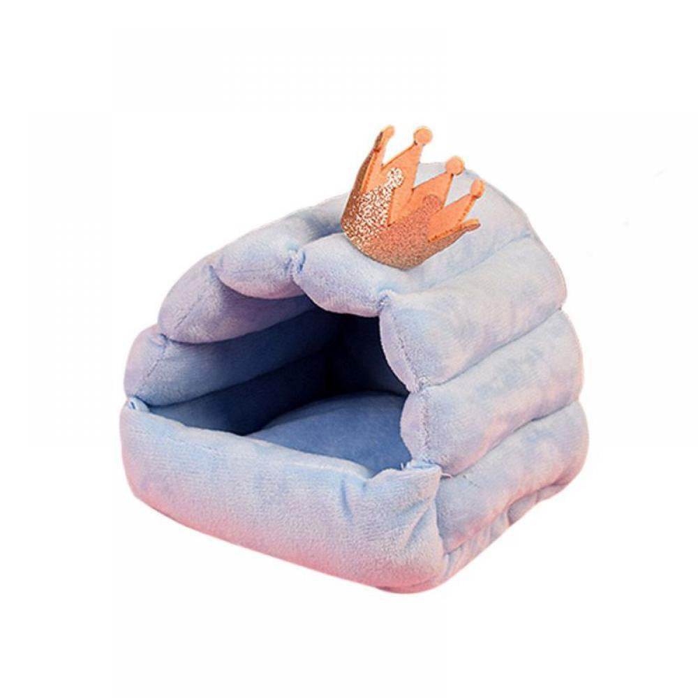 Topumt Hamster Bed Houses and Hideouts Warm Cotton Nest Cave for Small Pet Animals Cage Habitat Decor Animals & Pet Supplies > Pet Supplies > Small Animal Supplies > Small Animal Habitats & Cages Topumt S Blue Crown
