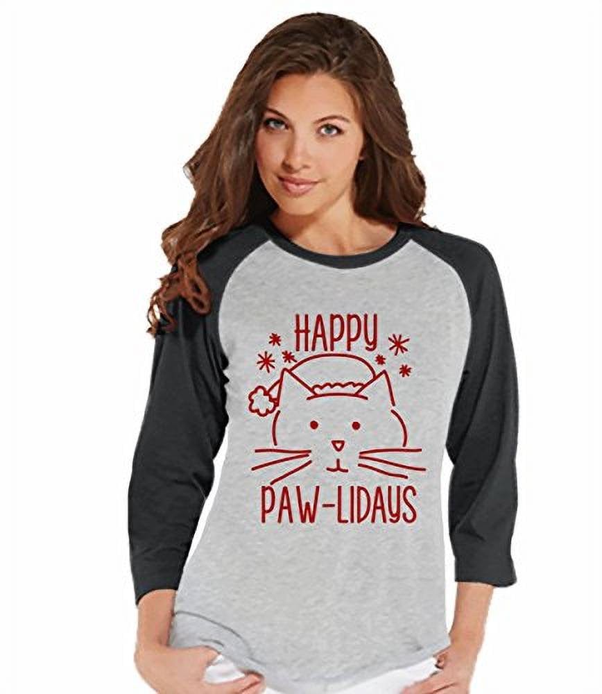 7 at 9 Apparel Women'S Funny Cat Christmas Raglan Tee Red Animals & Pet Supplies > Pet Supplies > Cat Supplies > Cat Apparel 7 ate 9 Apparel Gray M