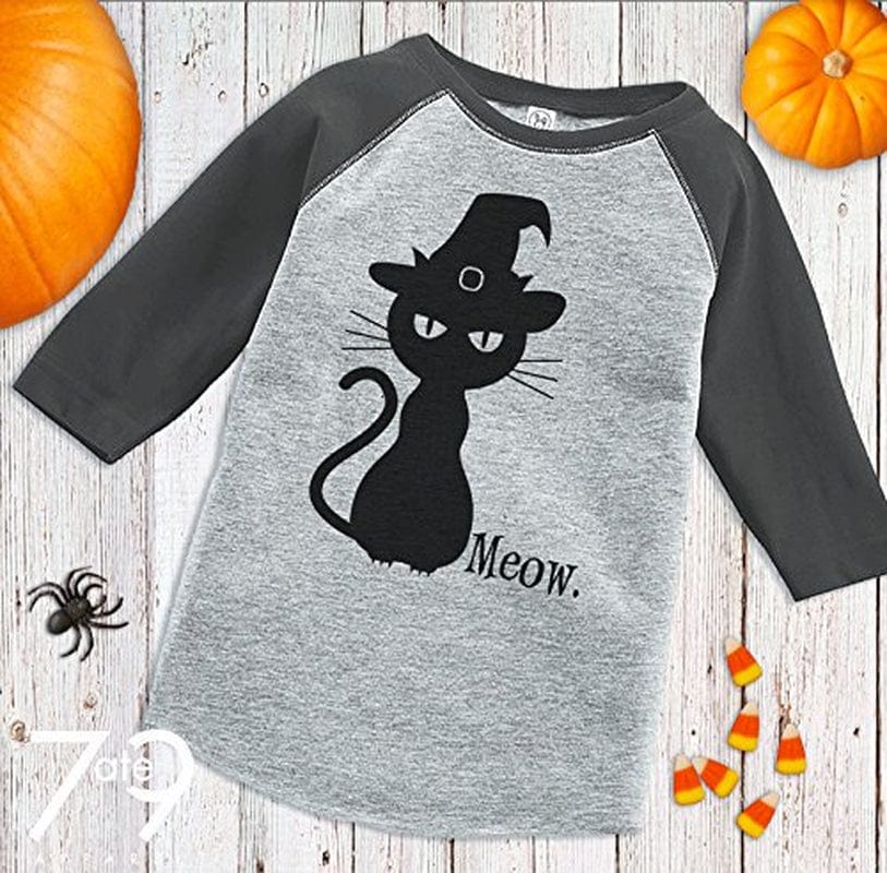 7 Ate 9 Apparel Kid'S Black Cat Halloween Shirt Grey Animals & Pet Supplies > Pet Supplies > Cat Supplies > Cat Apparel 7 ate 9 Apparel